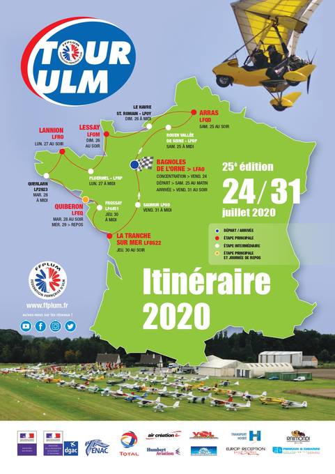 Carte du parcours du Tour ULM 2020